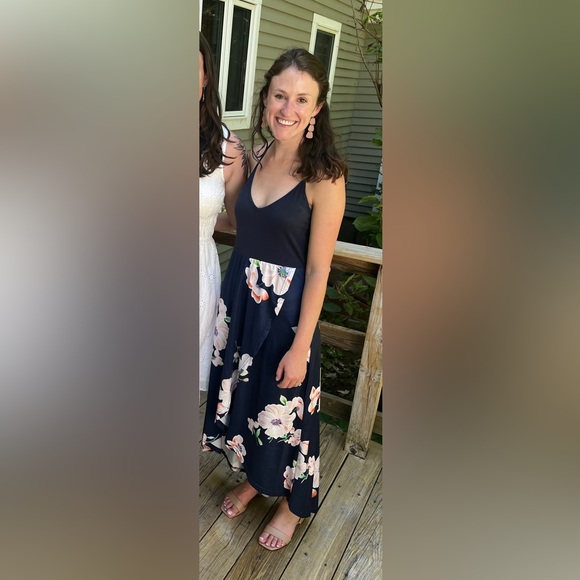 Women's V Neck Sleeveless Cas Summer Asymmetrical Patchwork Floral Maxi Dress S - Picture 2 of 4